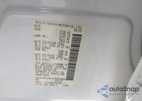 2019 Nissan Murano S from USA, damaged, VIN 5N1AZ2MJ2KN130386